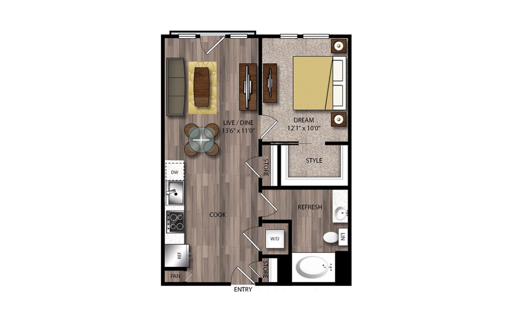 A71 - 1 bedroom floorplan layout with 1 bathroom and 659 square feet A71 - 1 bedroom floorplan layout with 1 bathroom and 659 square feet