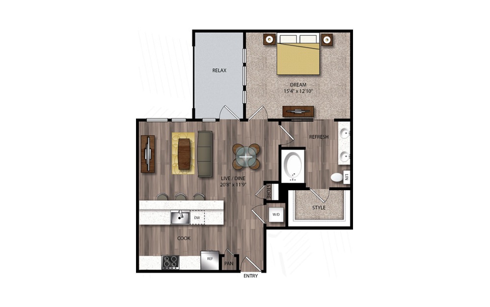 A81 - 1 bedroom floorplan layout with 1 bathroom and 865 square feet A81 - 1 bedroom floorplan layout with 1 bathroom and 865 square feet