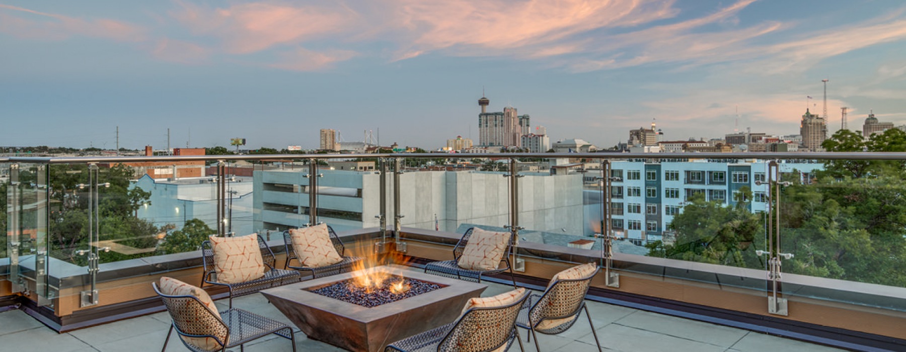 Rooftop fire pit with seating