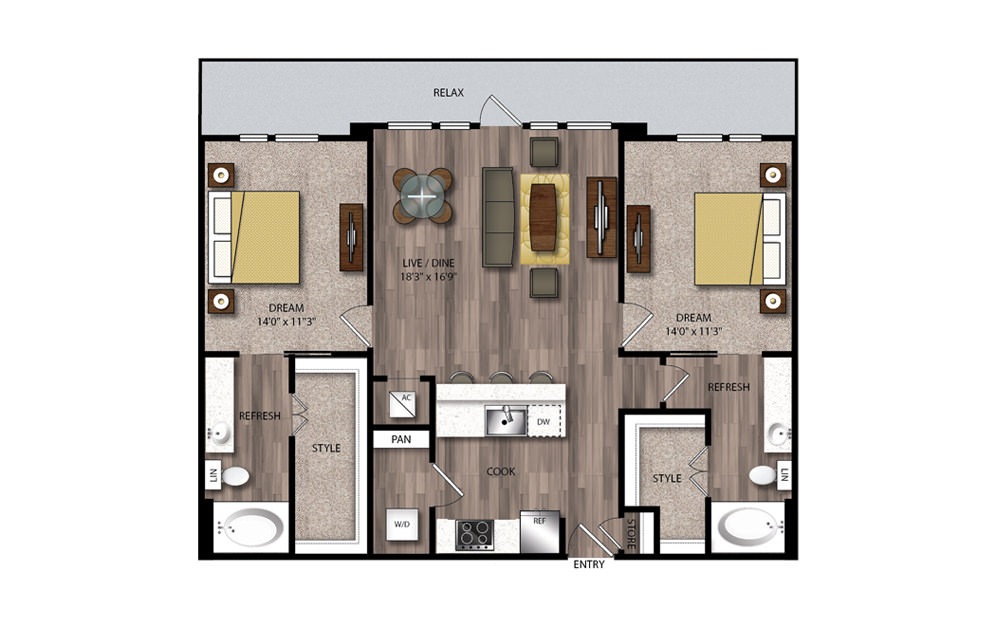 PB7 - 2 bedroom floorplan layout with 2 bathrooms and 1176 square feet PB7 - 2 bedroom floorplan layout with 2 bathrooms and 1176 square feet